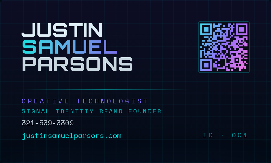 Justin Samuel Parsons horizontal business card front