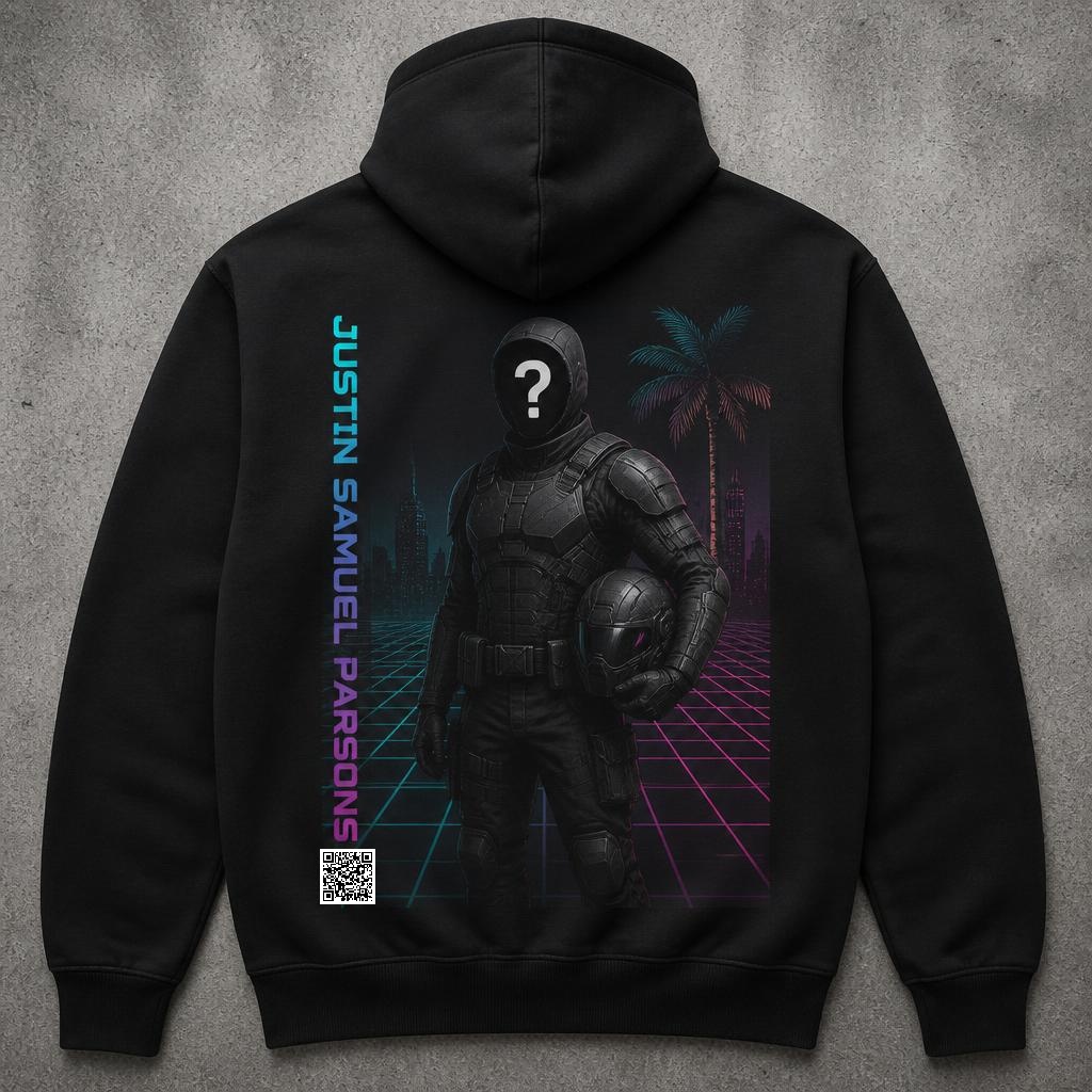 Custom Signal Identity Hoodie — Ohm Wave background with Signal character