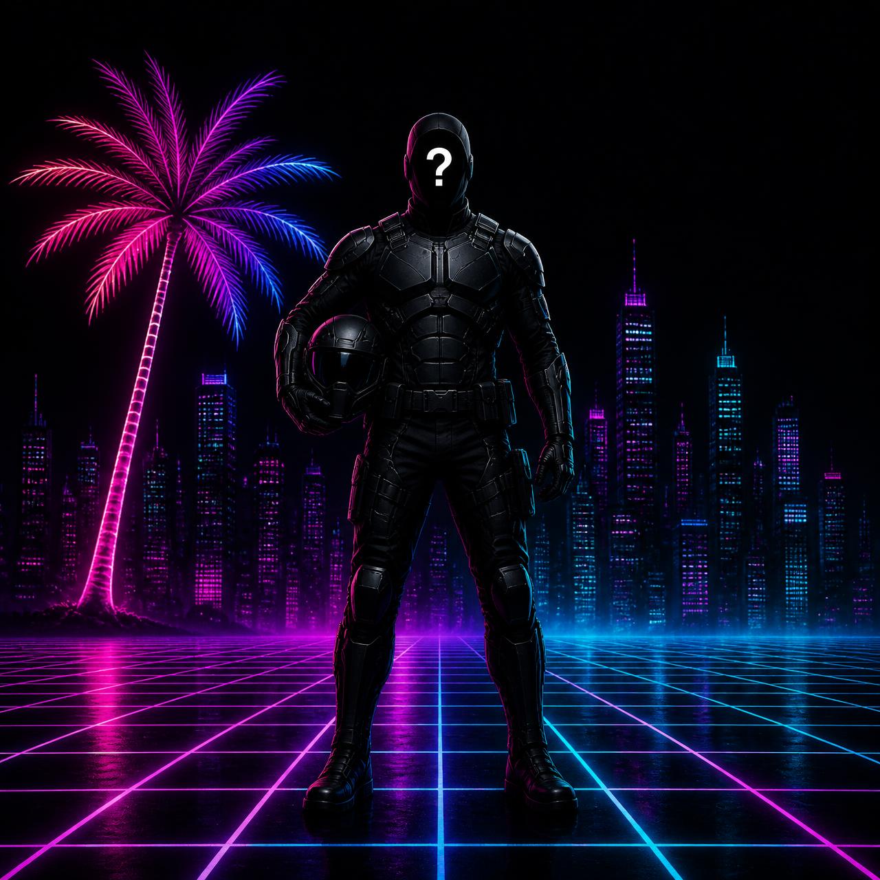 Custom Signal Identity artwork: anonymous tactical figure on a neon Ohm Wave grid